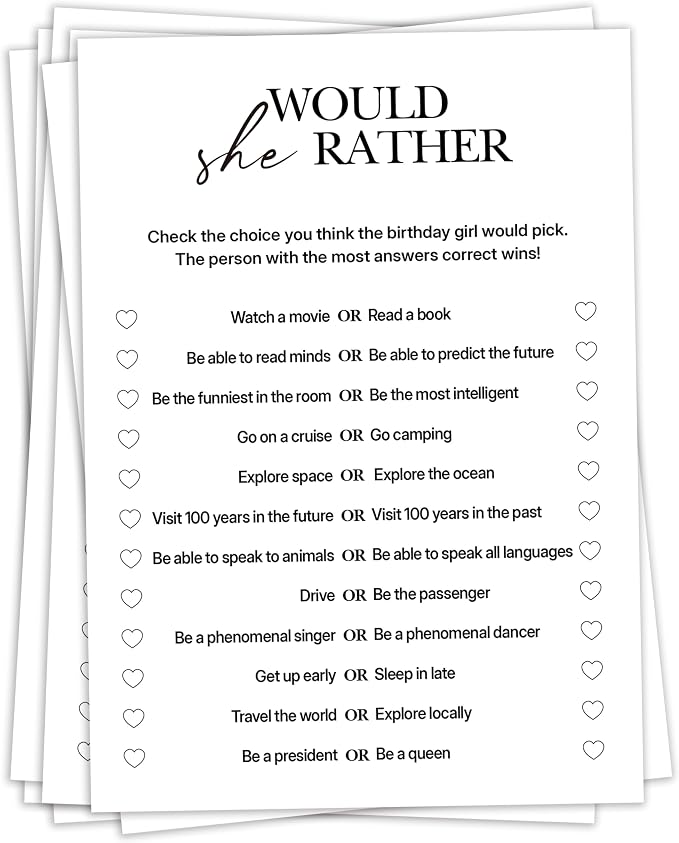 Birthday Party Games, Would She Rather, Fun Birthday Game by sahjzk