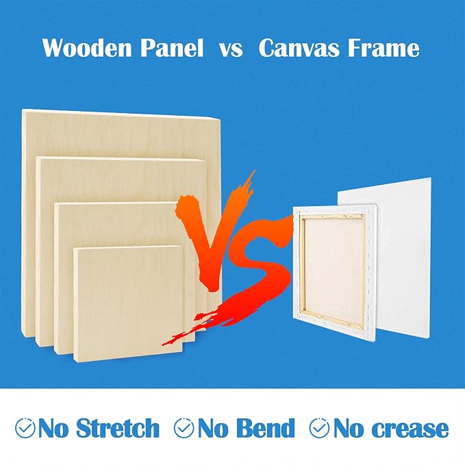 Falling in Art Unfinished Birch Wood Canvas Panels Kit, 8 Pack of 4 Sizes - Image 6