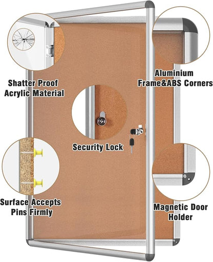 36"x24" Enclosed Bulletin Board, Lockable Weather-Resistant Aluminum Cork - Image 3