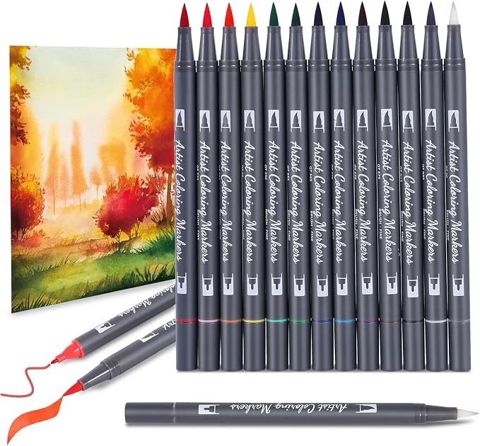 12 Colors Blendable Watercolor Pens 2025 Upgrade Water Based Paint Set Double by TOSHARE