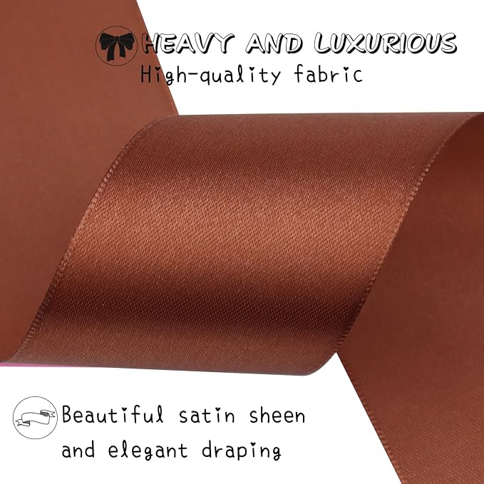 Brown Solid Satin Ribbon 2 Inch 25 Yards Solid Polyester Fabric Ribbon - Image 4