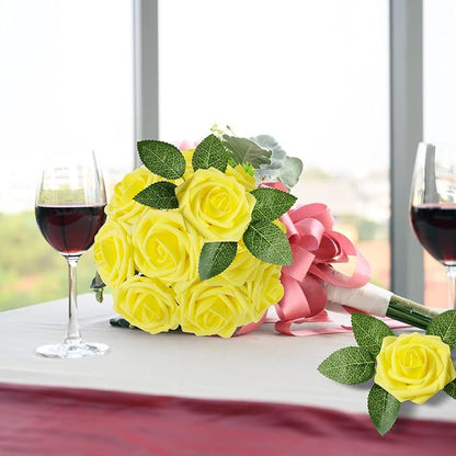 AmyHomie Artificial Flower Yellow Rose 25pcs Real Looking Fake Roses w/Stem - Image 6