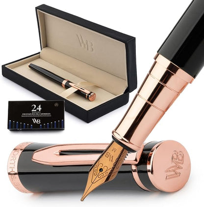Wordsworth & Black Fountain Pen Set, 18K Gilded Medium Nib, Includes 24 Pack by WordsworthBlack