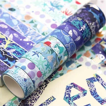 Blue Ocean Washi Tape Set 10 Rolls Bronzing Sea Decorative Masking Tapes - Image 4
