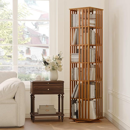 YOWOS Rotating Bookshelf Tower, 360 Display Spinning Bookcase, Bamboo Bookshelf - Image 2