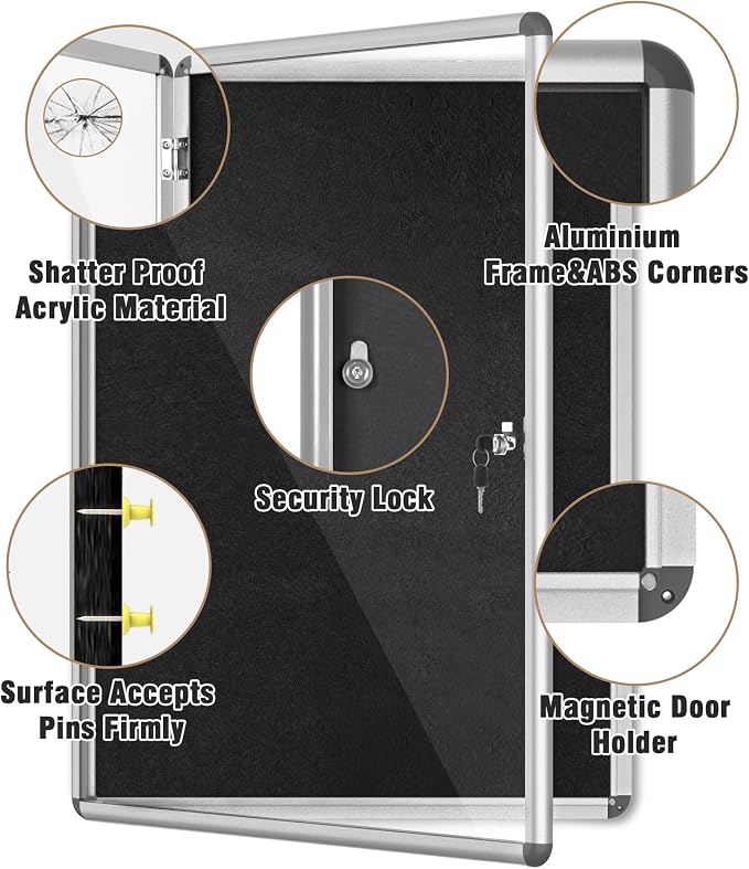 38"x28" Enclosed Bulletin Board, Lockable Weather-Resistant Aluminum Cork - Image 3