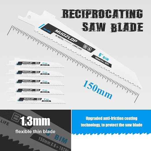 5 Pack 6 inch Reciprocating Saw Blades Set, 8+10 TPI High Carbon Saw Blades - Image 2