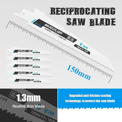 5 Pack 6 inch Reciprocating Saw Blades Set, 8+10 TPI High Carbon Saw Blades - Image 2