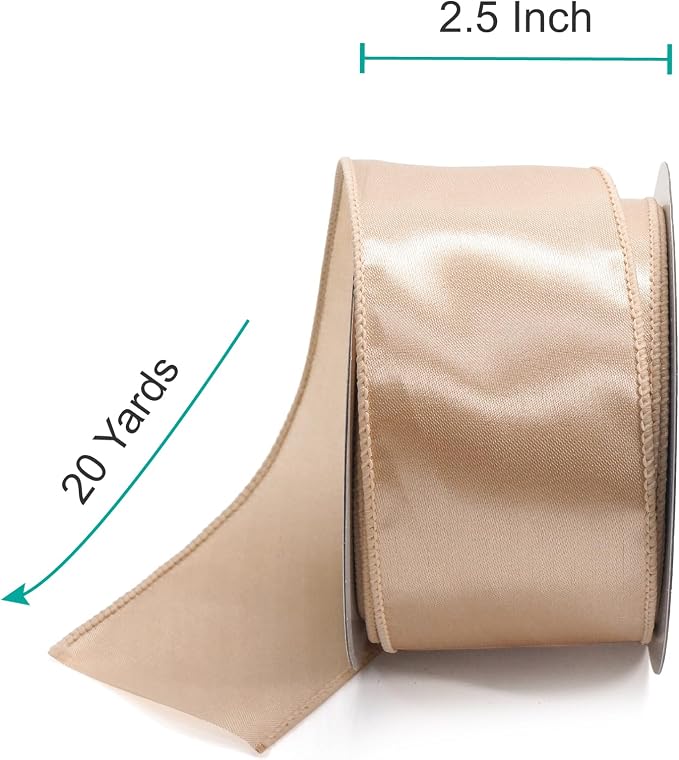 CT CRAFT LLC Satin Wired Ribbon 2.5 Inch x 20 Yards Champagne Gold - Image 2