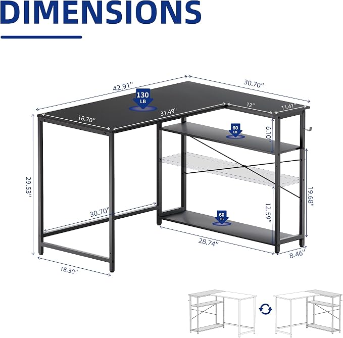 Pamray 43 Inch L Shaped Computer Desk - Image 3