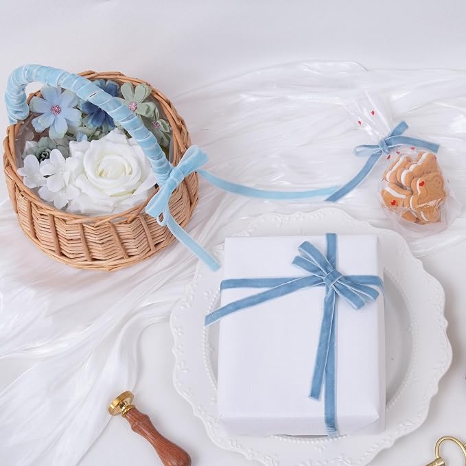 Vintage Sky Blue Velvet Ribbon Christmas Ribbon - Image 6