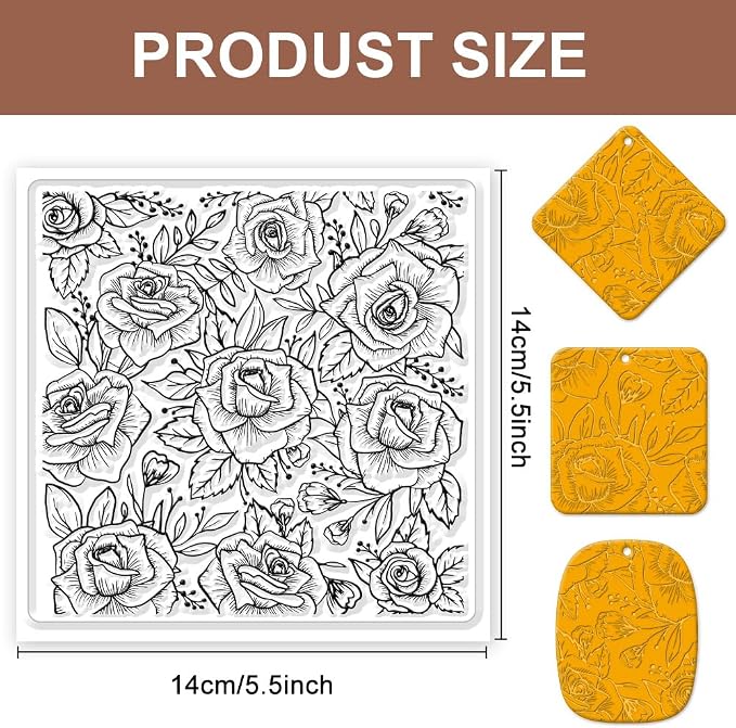 CHGCRAFT Polymer Clay Texture Sheets Rose Background Silicone Texture Stamp - Image 2
