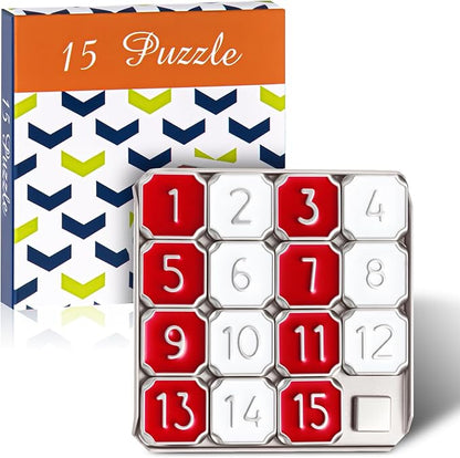 Metal Number Slide 15 Puzzle Red and White Number Sliding Puzzle Educational by VioraWhite