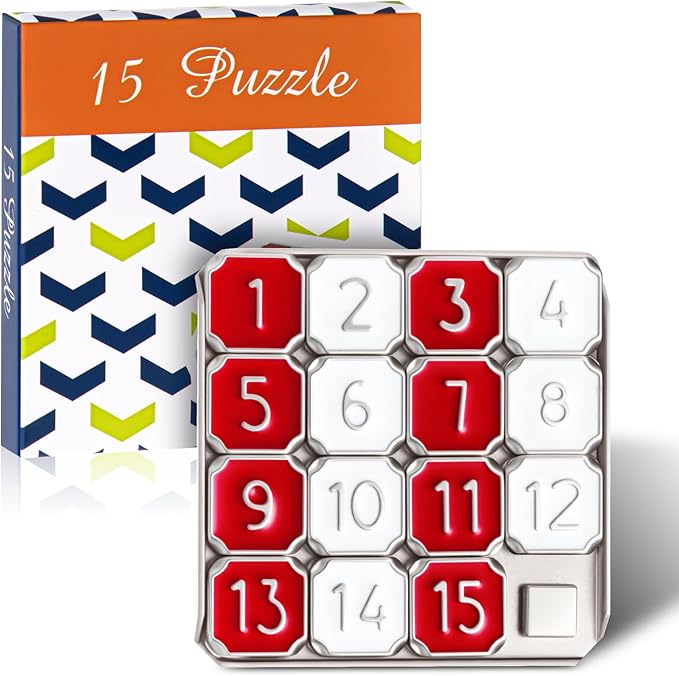 Metal Number Slide 15 Puzzle Red and White Number Sliding Puzzle Educational by VioraWhite
