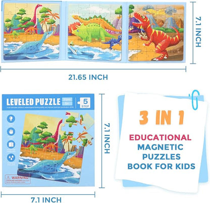 Magnetic Puzzles for Kids Ages 4-8, 3 in 1 Dinosaurs Magnet Jigsaw Puzzle Book - Image 4
