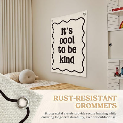 Affirmation Wall Decor It's Cool to be Kind Linen Canvas Banner, Nursery Decor - Image 6