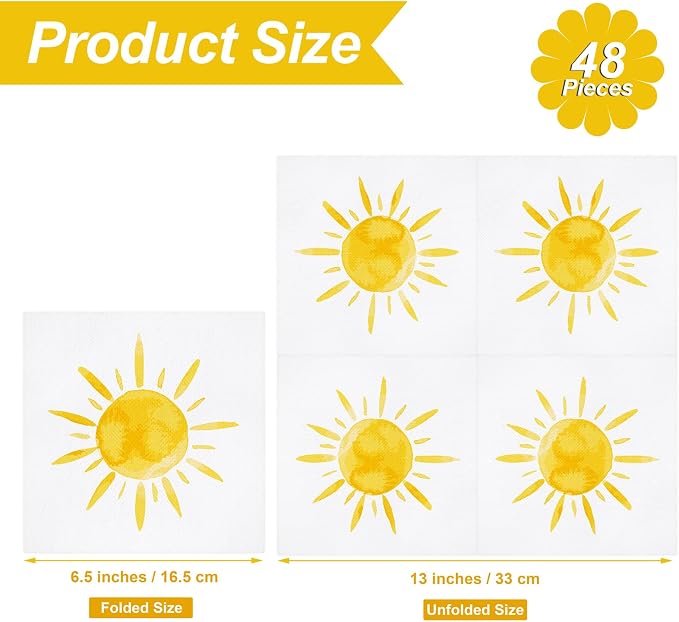 Aodaer 48 Pieces Disposable Sun Paper Napkins Sunshine Birthday Decorations Sun - Image 2