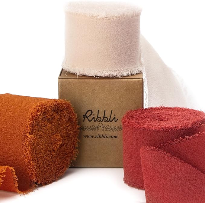 Ribbli Chiffon Silk Ribbon, 1.5 inch x 30 Yard, Champagne/Terracotta/Rust Red by Ribbli