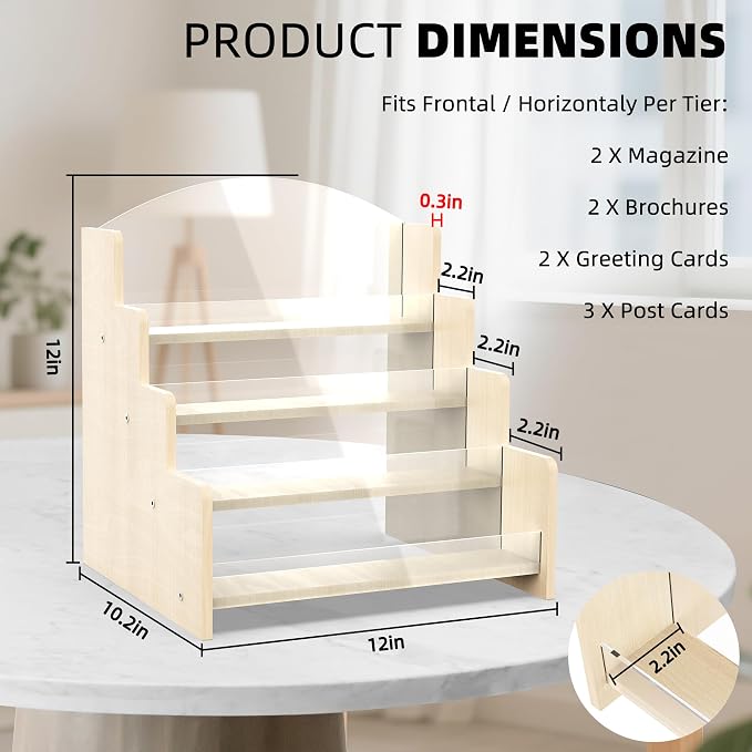 4-Tier Wooden Greeting Card Display Stand, Acrylic Brochure Holder - Image 3