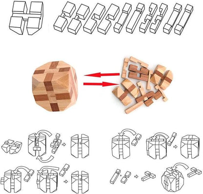 VolksRose 9pcs Wooden Brain Teaser Puzzles, IQ Challenge Puzzle Games, Logic - Image 2