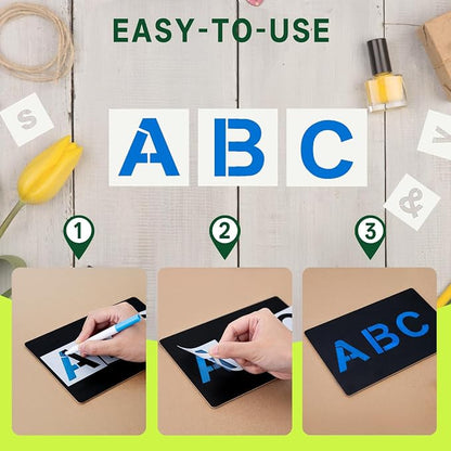 WISYOK 3 Inch 36 Pcs Letter Stencils and Numbers, Reusable Plastic Alphabet Art - Image 3