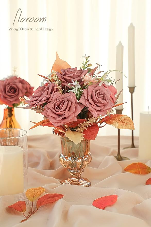 Floroom Artificial Flowers 16pcs 3.5" Real Looking Dusty Rose Foam Fake Hybrid - Image 4