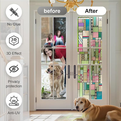 3D Stained Glass Window Privacy Film, Heat Control UV Blocking Static Cling - Image 5