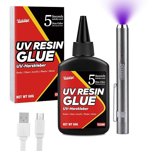 UV Resin Kit with Light - 60g UV Resin with Rechargeable Flashlight by Vividye