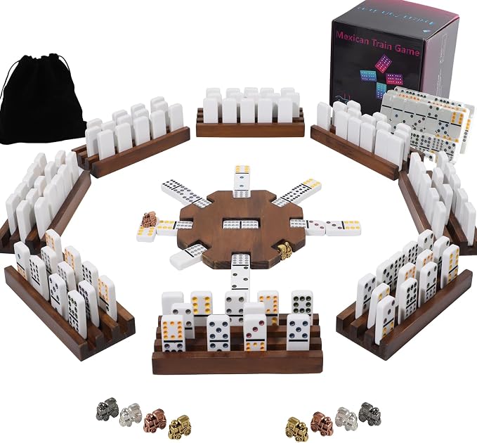 8 Players Mexican Train Dominoes Game Set by Wahartoly
