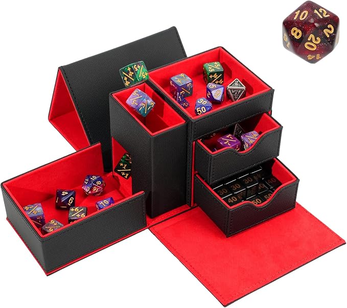 Dice Tray & Dice Tower Storage Box, 3 in 1 Dice Holder Case, Leather Magnetic by Stepane