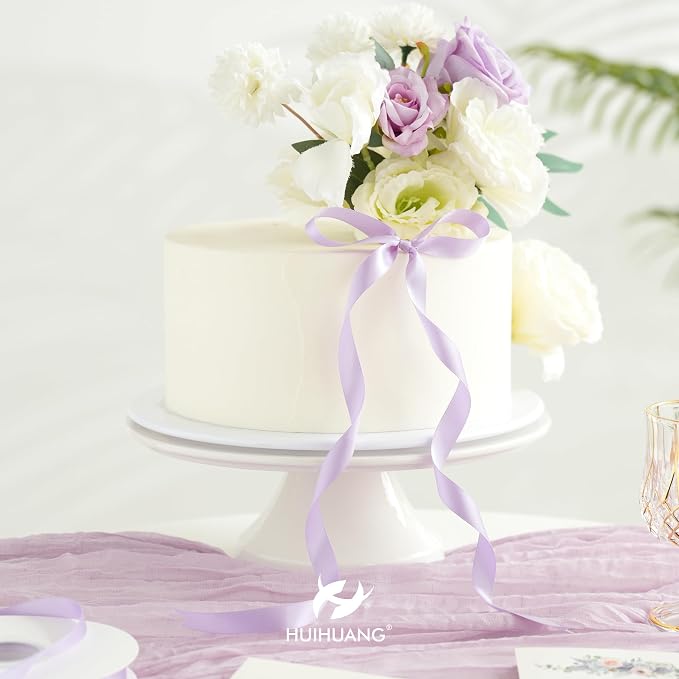 HUIHUANG Lavender Satin Ribbon 1/2 inch X 50 Yards Continuous, DIY Crafts - Image 3