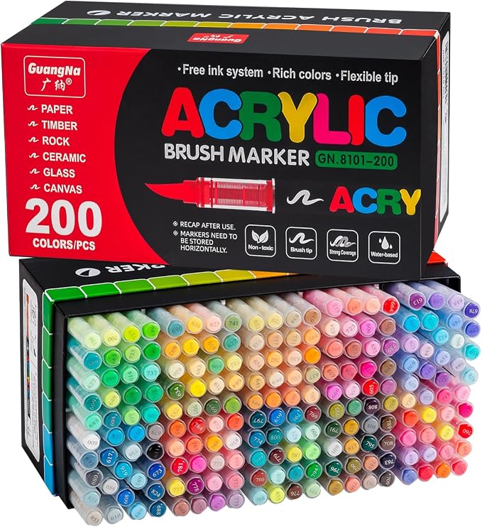 Acrylic Paint Markers Pens, 200 Vivid Colors Acrylic Markers Set, Direct Liquid by Unknown