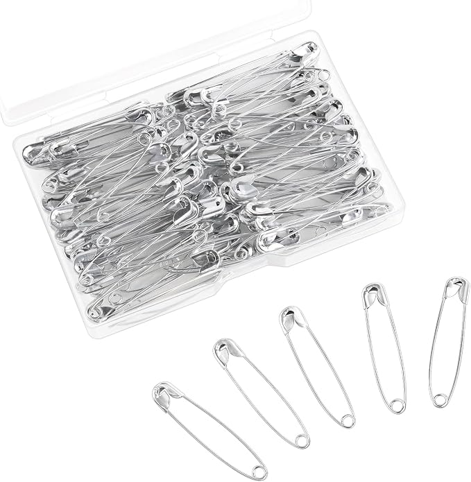 100 Pack Silver Safety Pins Assorted, Galvanized Steel Bulk Safety Pins by Tenalleys