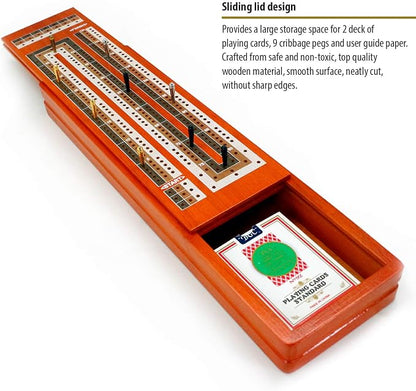 ERLLE - Wooden Cribbage Board Game Set, Continuous 3 Track Wooden Board - Image 3