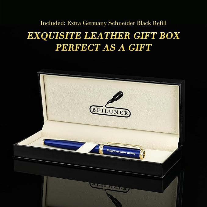 BEILUNER Blue Personalized Fountain Pen, Stunning Luxury Lacquer, 24K Gilded Nib - Image 6