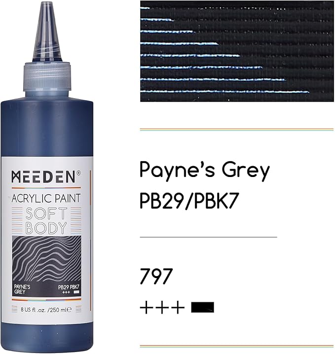 MEEDEN Soft Body Acrylic Paint: Payne's Grey Matte Finish - 250ml/8.45oz Bulk - Image 2