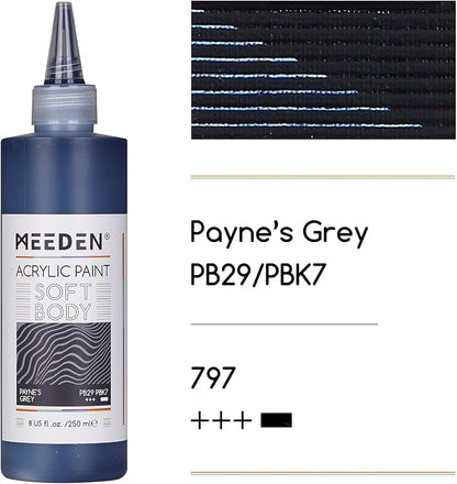 MEEDEN Soft Body Acrylic Paint: Payne's Grey Matte Finish - 250ml/8.45oz Bulk - Image 2