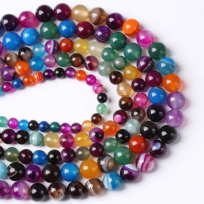 45pcs 8mm Natural Multicolor Stripe Agate Beads - Image 3