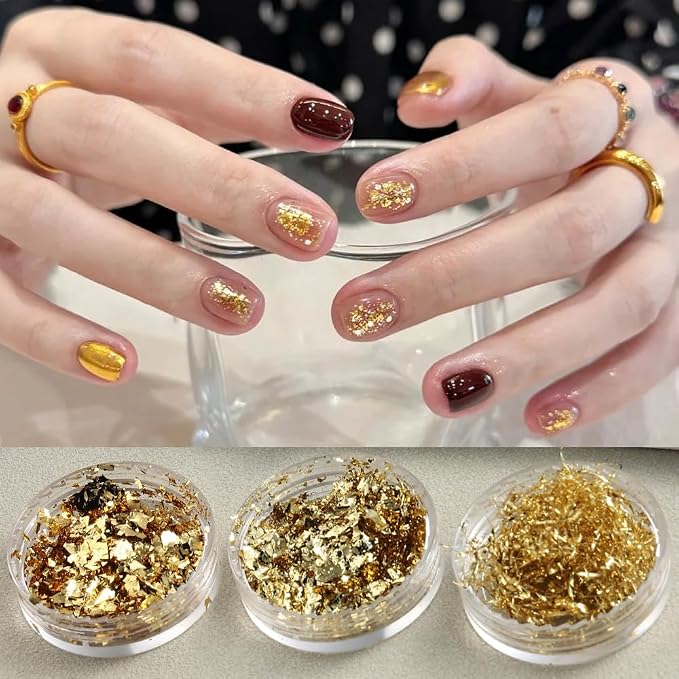 6 Bottles Holographic Nail Glitter Foils, Metallic Gold Silver Hot Pink - Image 4