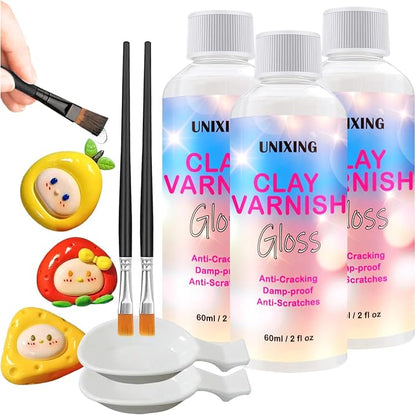 3 Packs Air Dry Clay Varnish, 180ml Air Dry Clay Glaze, Polymer Clay Glaze by Unixing