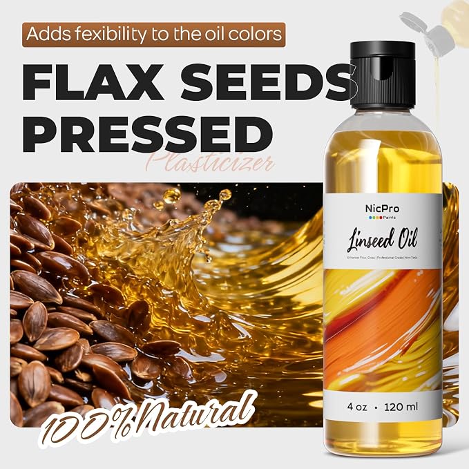 Nicpro Linseed Oil for Painting, 4oz Refined Linseed Oil Medium for Thinning - Image 2