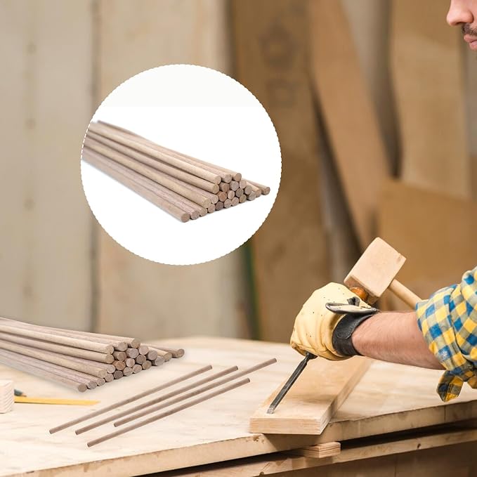 24pcs Wooden Dowel Rods, 1/4 X 12 Inch Long Walnut Dowel Rod Wooden Sticks - Image 2