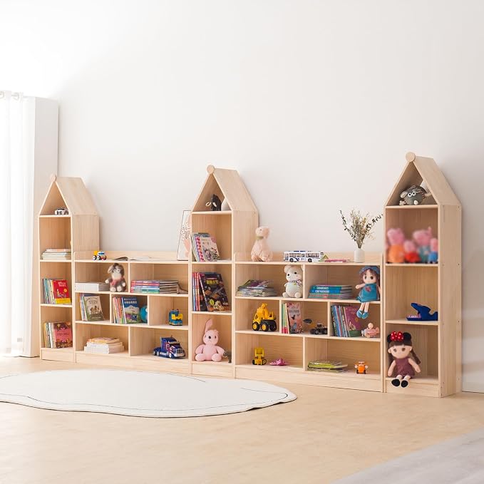 Wooden 7 Compartment Storage Cabinet Organizer Kids 3 Tier Wood Bookshelf - Image 6