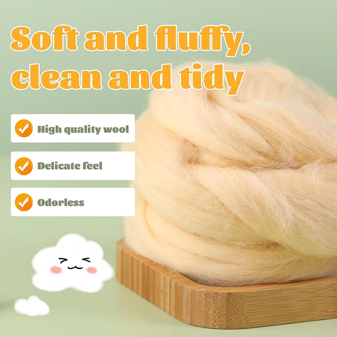 3.53oz Wool Roving Yarn, Wool Felting Supplies, Pure Wool, Chunky Yarn - Image 3