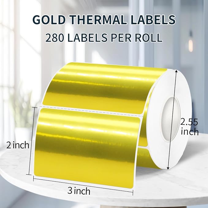 2" x 3" Gold Thermal Label Stickers, Waterproof Thermal Printer Sticker Labels - Image 2