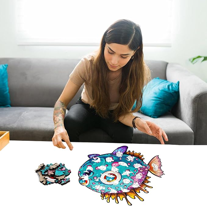 Wooden Puzzles for Kids, 100 Pieces Ocean Puzzle, Unique Fish Shaped Wooden - Image 6
