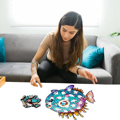 Wooden Puzzles for Kids, 100 Pieces Ocean Puzzle, Unique Fish Shaped Wooden - Image 6