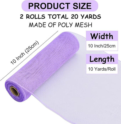 TONIFUL 2 Rolls 10 Inch Lavender Purple Decorative Mesh Ribbbon Rolls, Fabric - Image 2