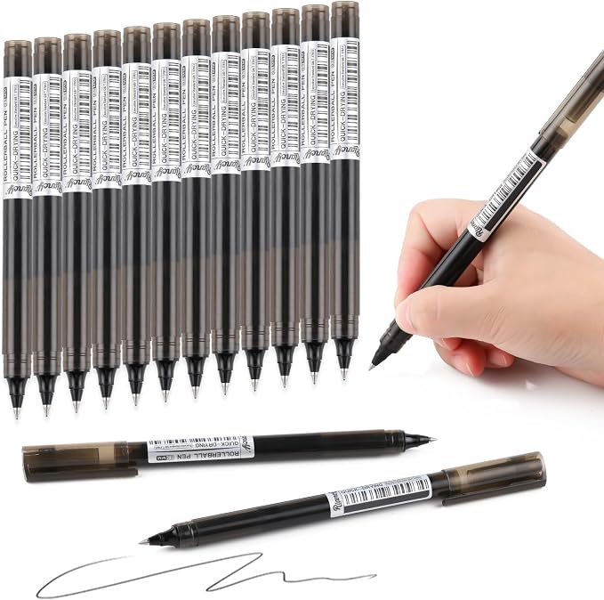 RIANCY Black Fine Point Gel Pens 12Pcs 0.5mm Gel Ballpoint Pens Black Liquid by RIANCY