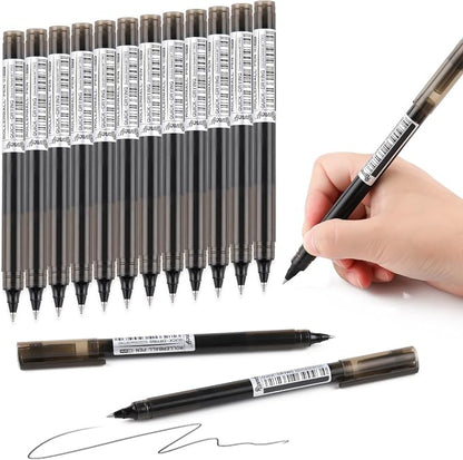 RIANCY Black Fine Point Gel Pens 12Pcs 0.5mm Gel Ballpoint Pens Black Liquid by RIANCY